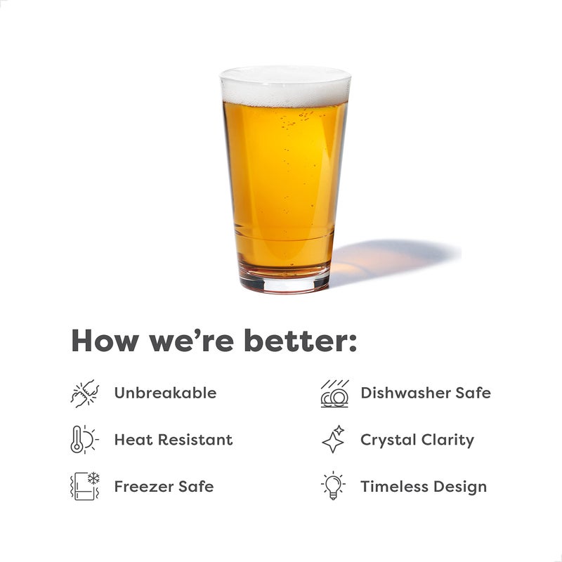 TOSSWARE RESERVE 16oz Pint SET OF 4, Premium Quality, Tritan Dishwasher Safe & Heat Resistant Unbreakable Plastic Beer Glasses, Clear - Image 2